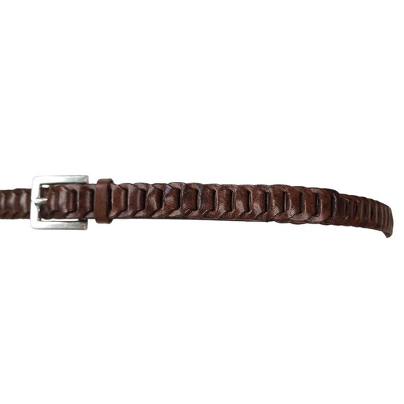 Genuine Bonded Leather Brown Braided Belt With Silver Buckle 42" Long -3/4" Wide - Picture 3 of 10